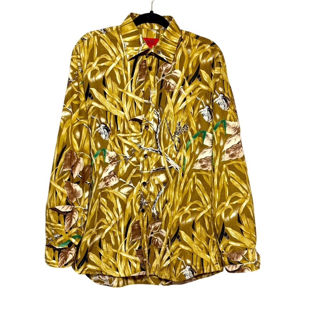 Y2K Hugo Boss‎ Luxe Botanical Shirt Men Size Large Artsy Maximalist Resortwear